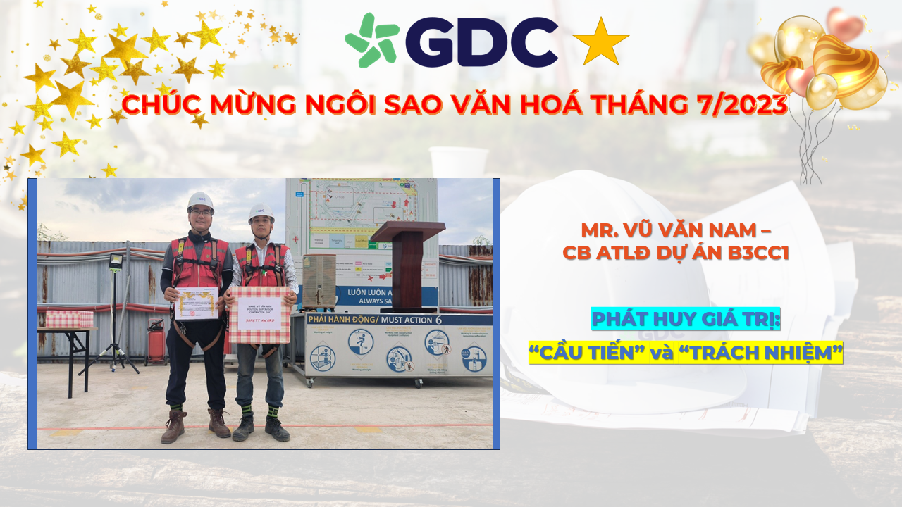 Chúc mừng ngôi sao văn hóa tháng 7/2023 - Mr. Vũ Văn Nam - Cán bộ ATLĐ